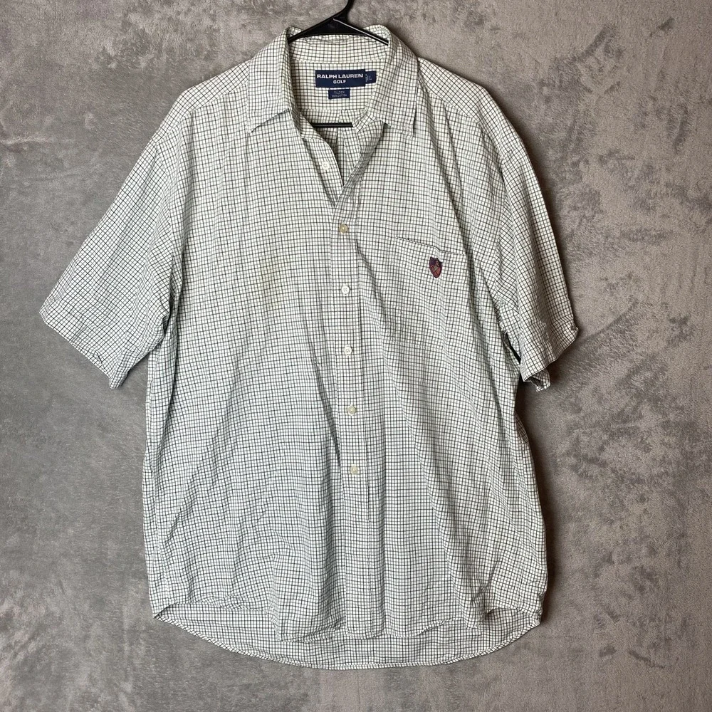 Ralph Lauren Golf Men's L Tilden Plaid Shirt Green 100% Cotton